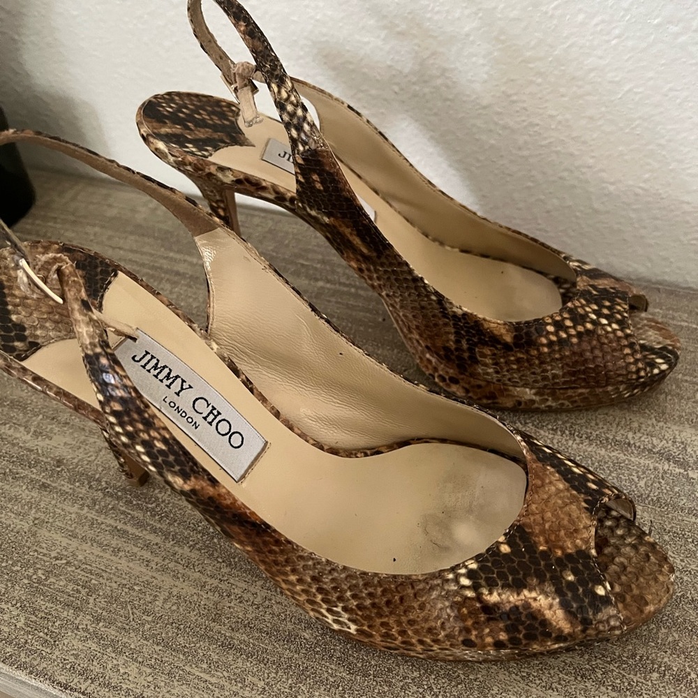 Jimmy Choo Python Snake Peep Toe Heels - image 3